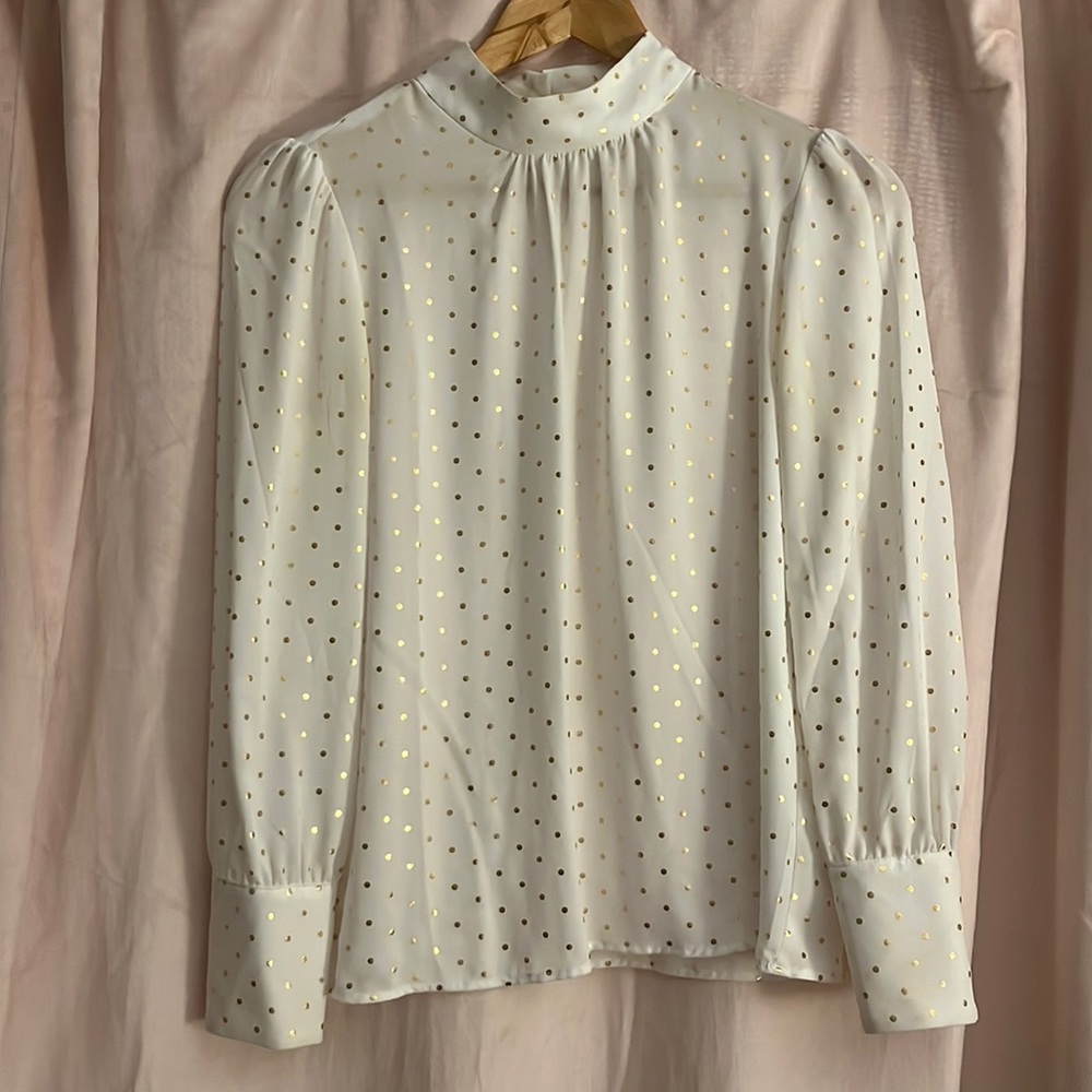 J.Crew white blouse with gold dots
